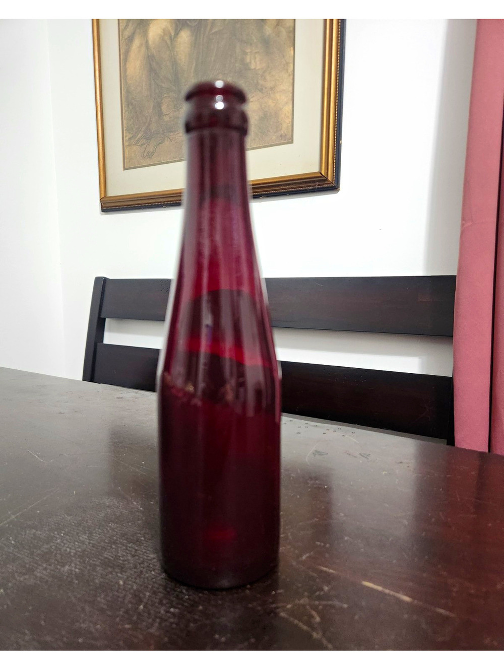 Ruby Glass Bottle 12 oz Embossed "12 oz" on Base with Base Mark